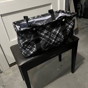 Stylish Black Plaid Canvas Tote Bag